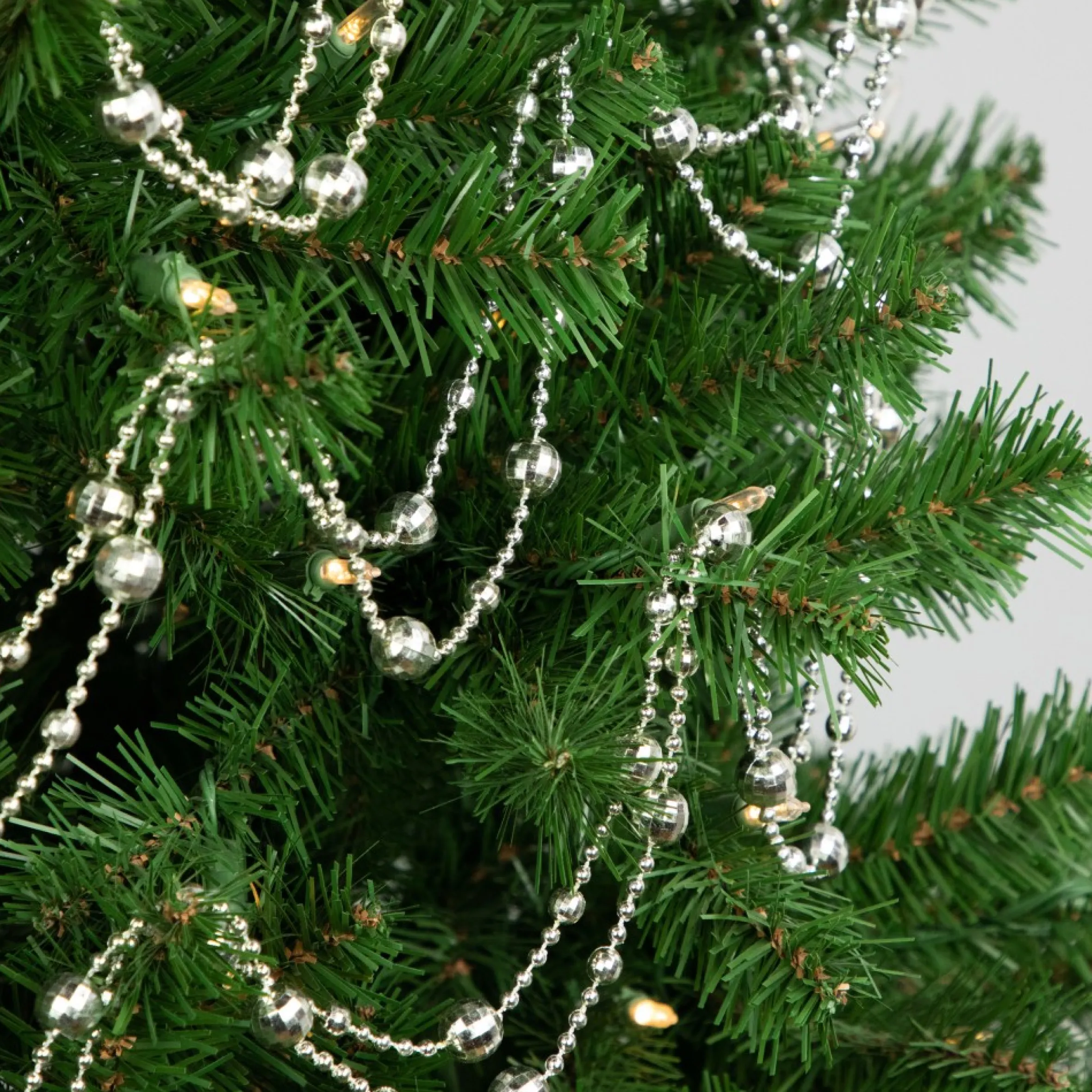 15' Shiny Silver Mirrored Disco Ball Beaded Christmas Garland, Unlit