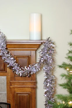 50' Shiny Silver Wide Cut Christmas Tinsel Garland - Unlit