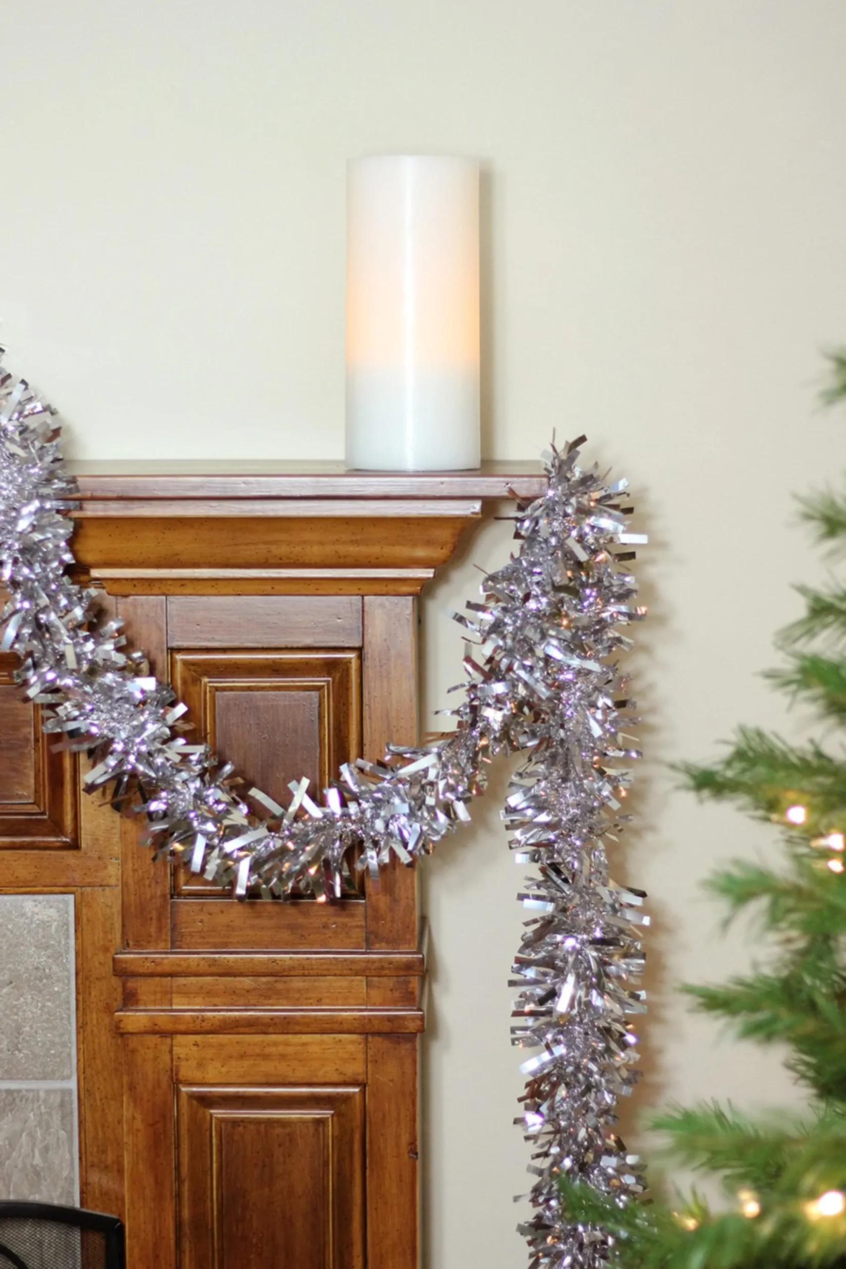 50' Shiny Silver Wide Cut Christmas Tinsel Garland - Unlit
