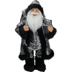 24" Silver And Black Santa Claus With Gifts Christmas Figure