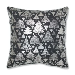 16.5" Silver And Black Trees Christmas Square Throw Pillow