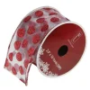 Silver And Red Glittering Polka Dots Christmas Wired Craft Ribbon 2.5" X 10 Yards