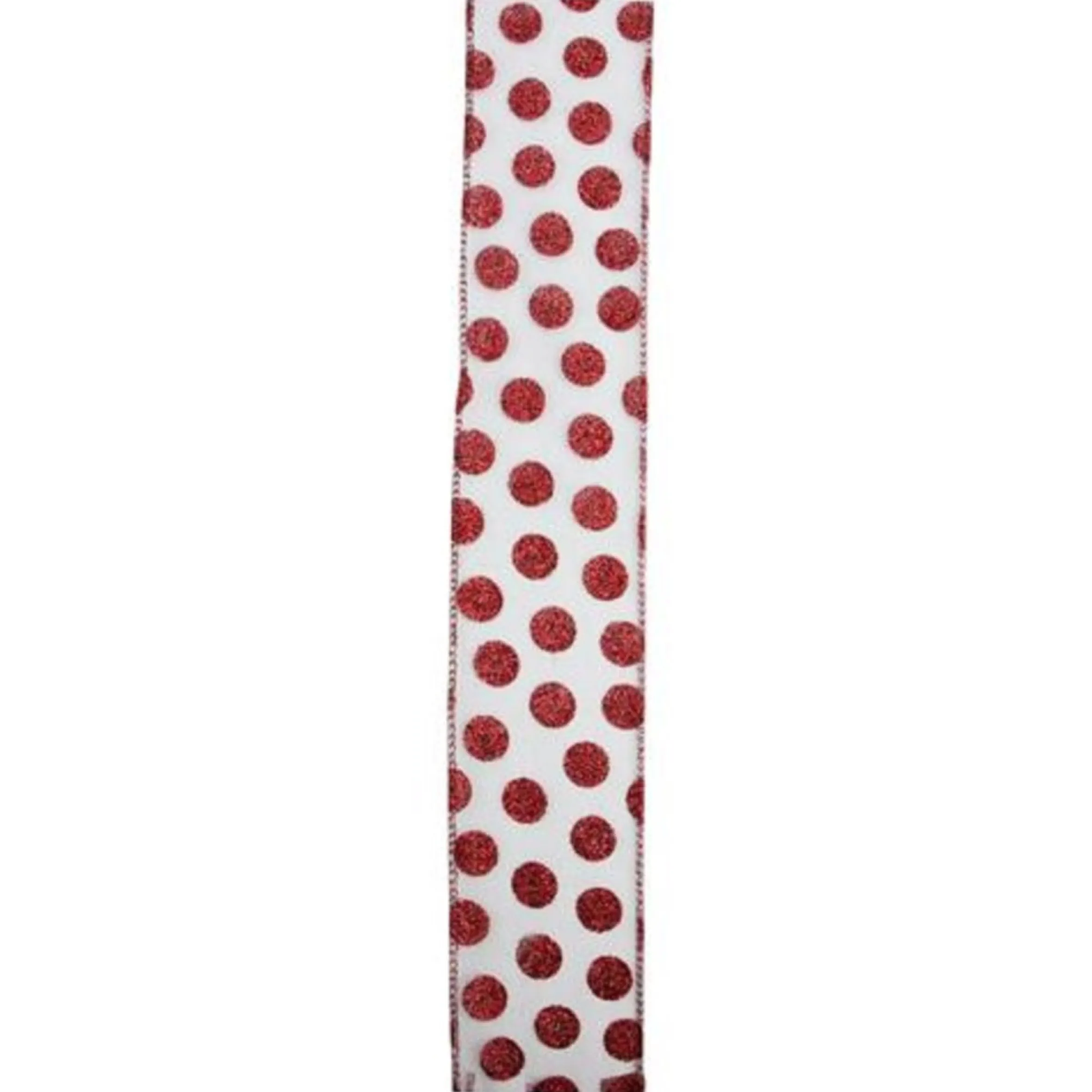 Silver And Red Glittering Polka Dots Christmas Wired Craft Ribbon 2.5" X 10 Yards