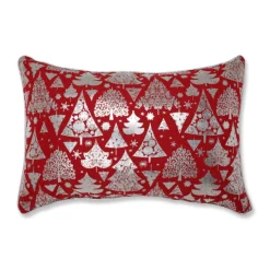 18.5" Silver And Red Trees Christmas Rectangular Throw Pillow