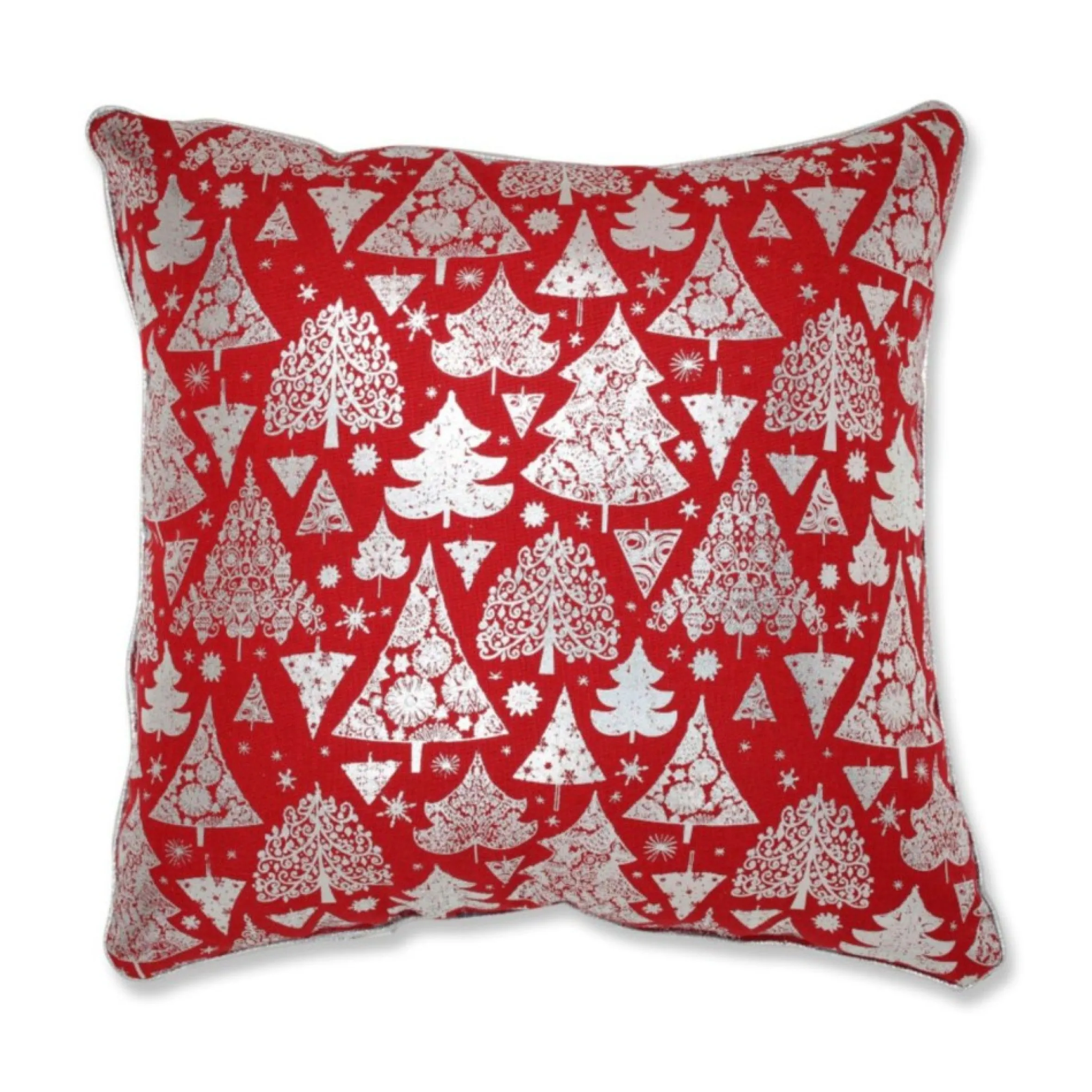 16.5" Silver And Red Trees Christmas Square Throw Pillow