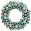 Silver And Seafoam Green 3-Finish Shatterproof Ball Christmas Wreath - 24-Inch, Unlit