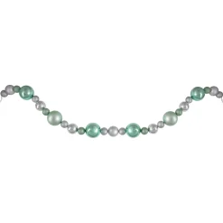 6' Silver And Seafoam Green 3-Finish Shatterproof Ball Christmas Garland