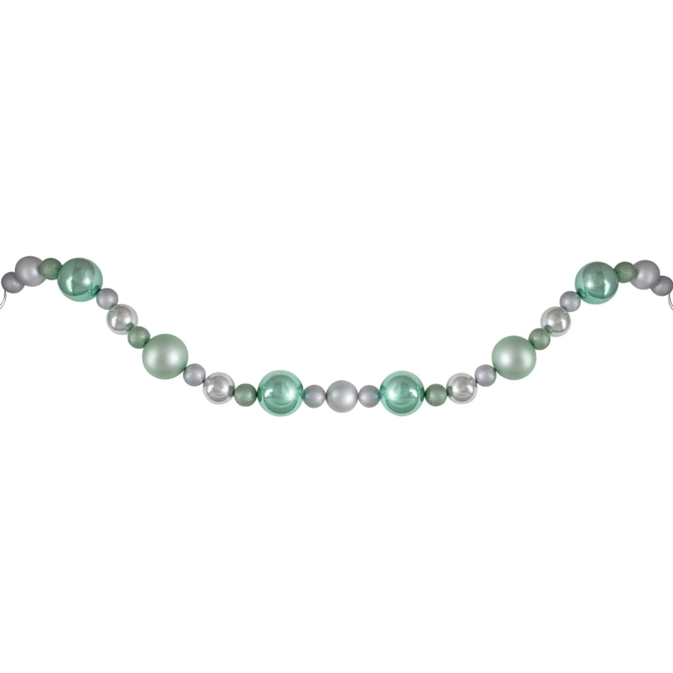 6' Silver And Seafoam Green 3-Finish Shatterproof Ball Christmas Garland