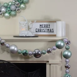 6' Silver And Seafoam Green 3-Finish Shatterproof Ball Christmas Garland
