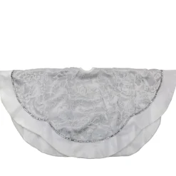 48" Silver And White Floral Trimmed Christmas Tree Skirt