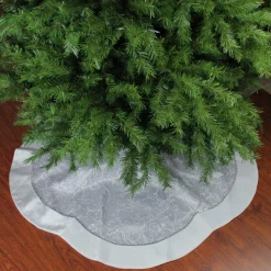 48" Silver And White Floral Trimmed Christmas Tree Skirt