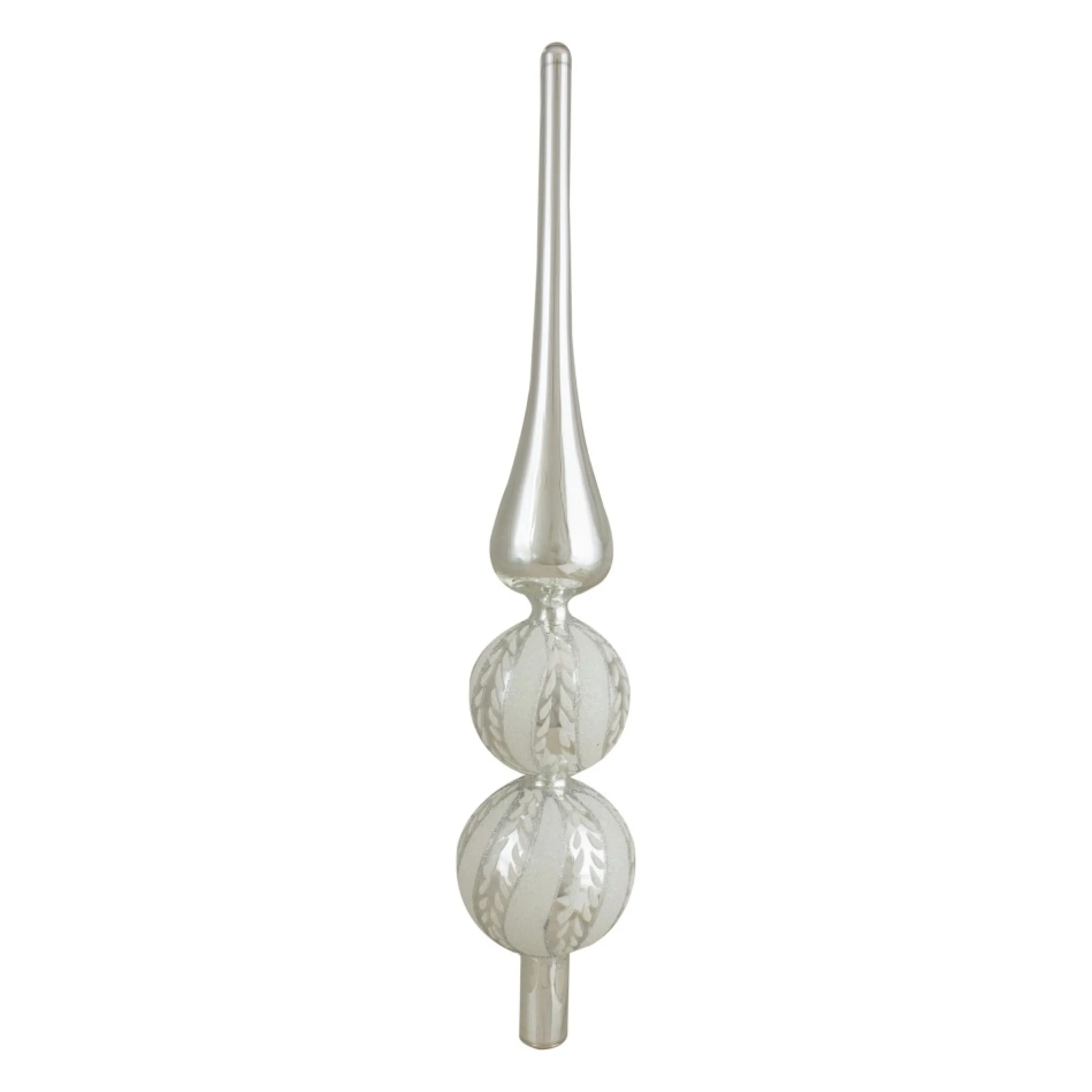 14.75" Silver And White Glitter Glass Finial Christmas Tree Topper