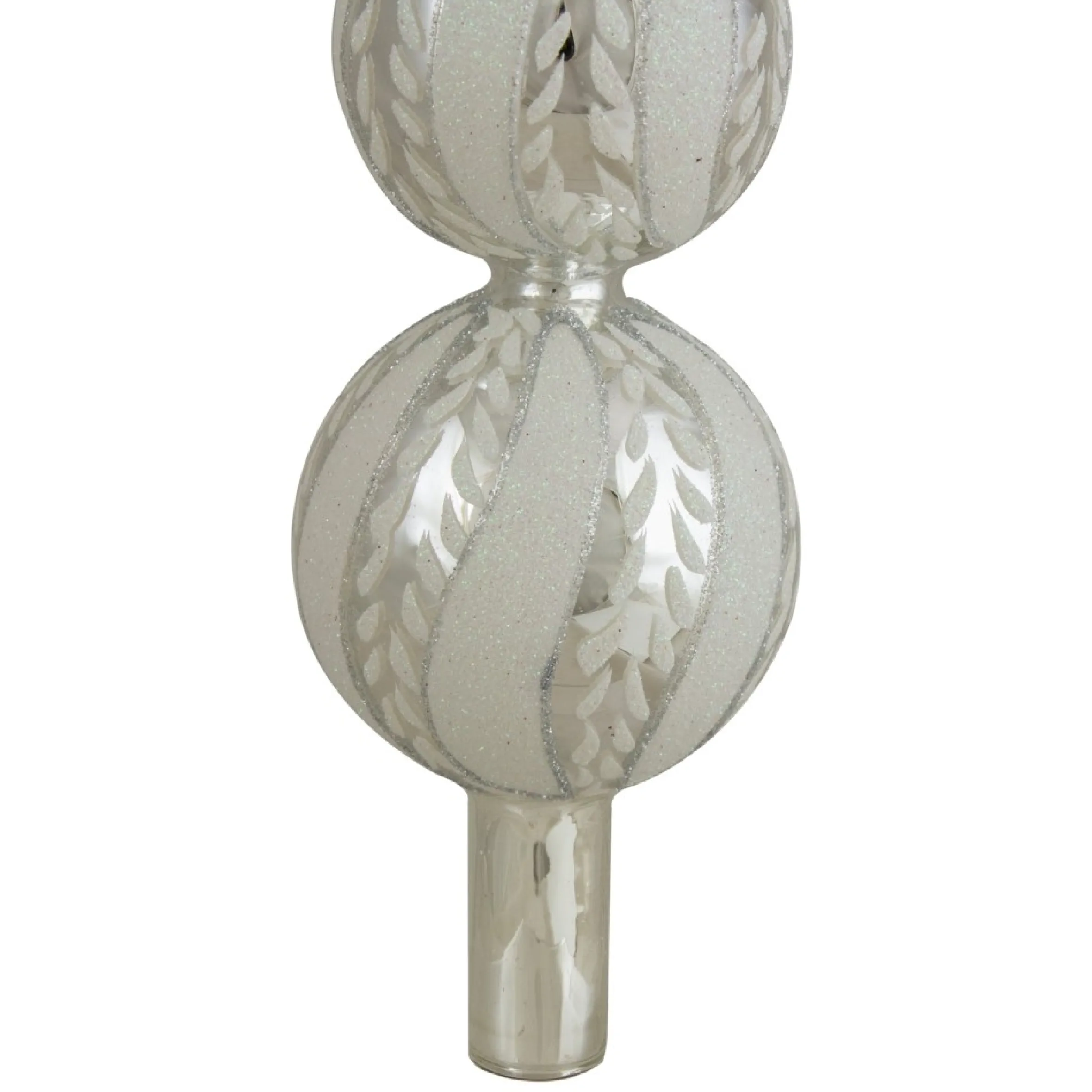 14.75" Silver And White Glitter Glass Finial Christmas Tree Topper
