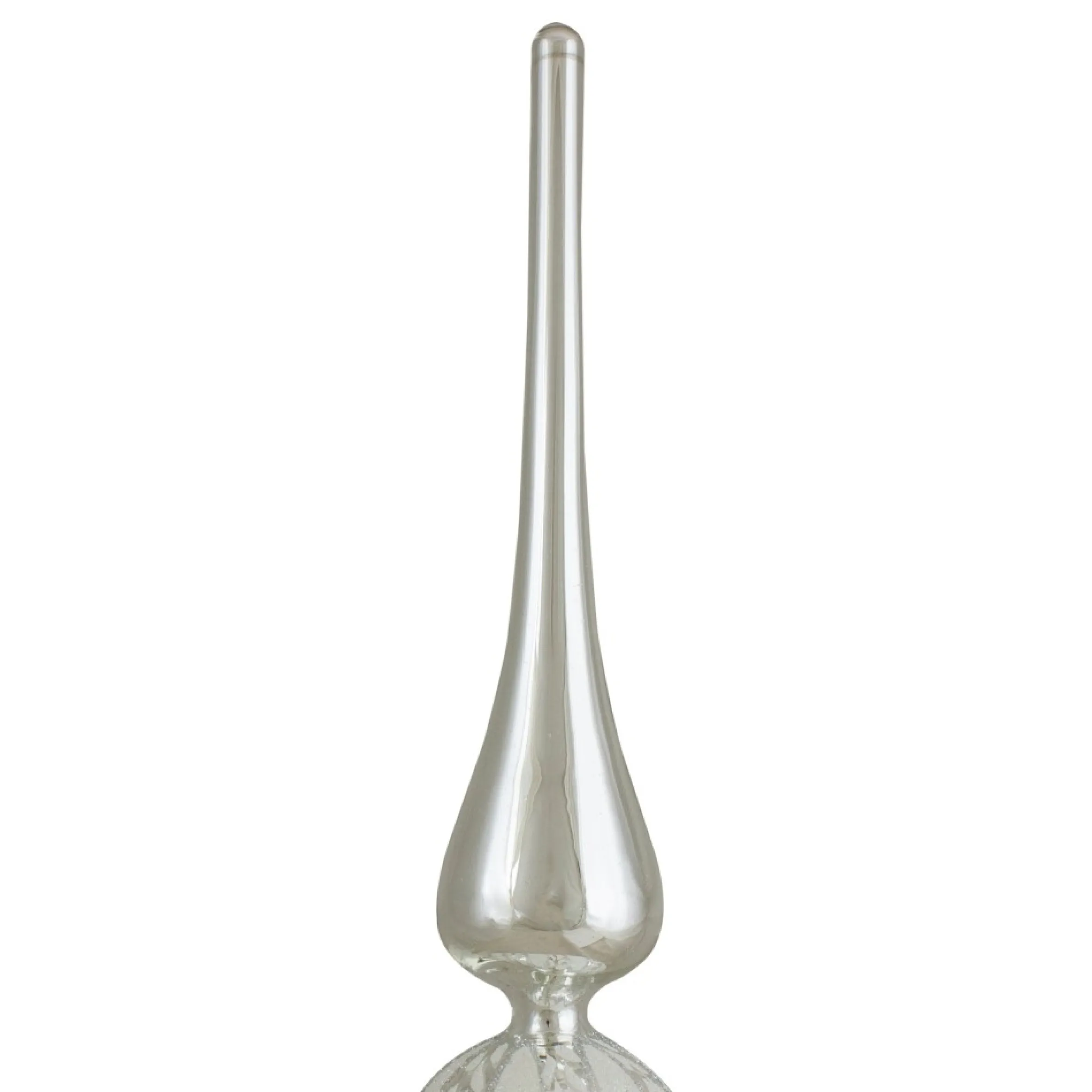 14.75" Silver And White Glitter Glass Finial Christmas Tree Topper