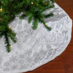 48" Silver And White Snowflakes Christmas Tree Skirt