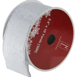 Silver Burlap Wired Christmas Craft Ribbon 2.5" X 10 Yards