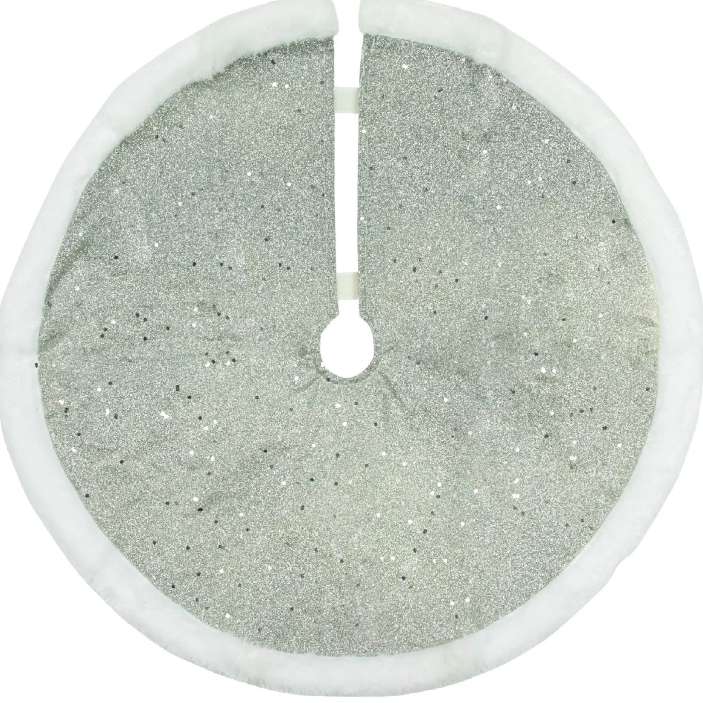 20" Silver Glittered Mini Christmas Tree Skirt With White Fur Trim
