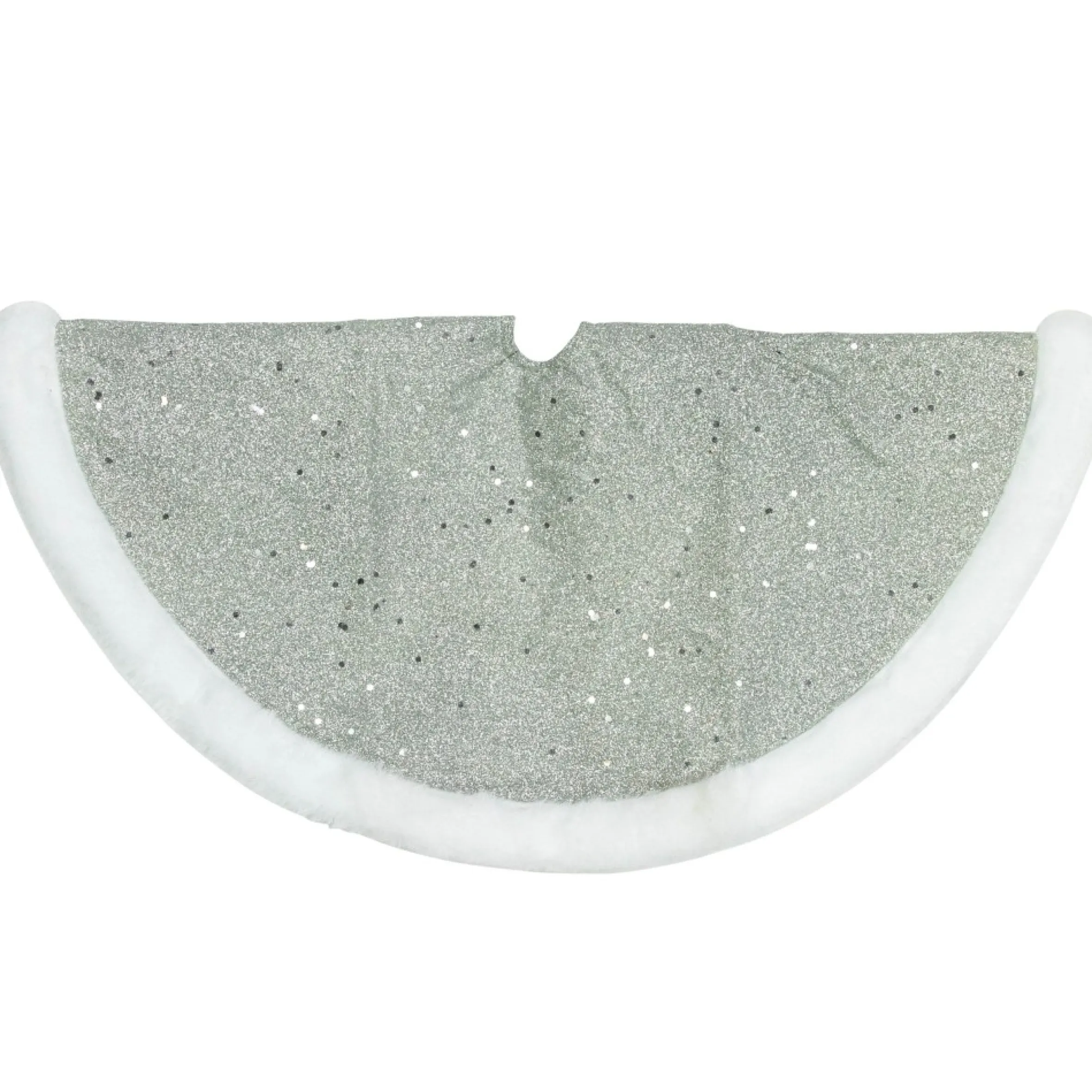 20" Silver Glittered Mini Christmas Tree Skirt With White Fur Trim