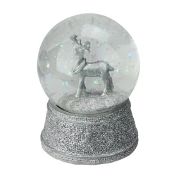 5.5" Silver Glittered Reindeer Christmas Snow Globe