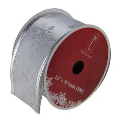 Silver Glittering Trees Christmas Wired Craft Ribbon 2.5" X 10 Yards