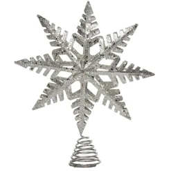 11" Silver Glitter Snowflake Christmas Tree Topper, Unlit