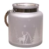 8" Silver Matte Winter Scene Christmas Pillar Candle Holder Lantern