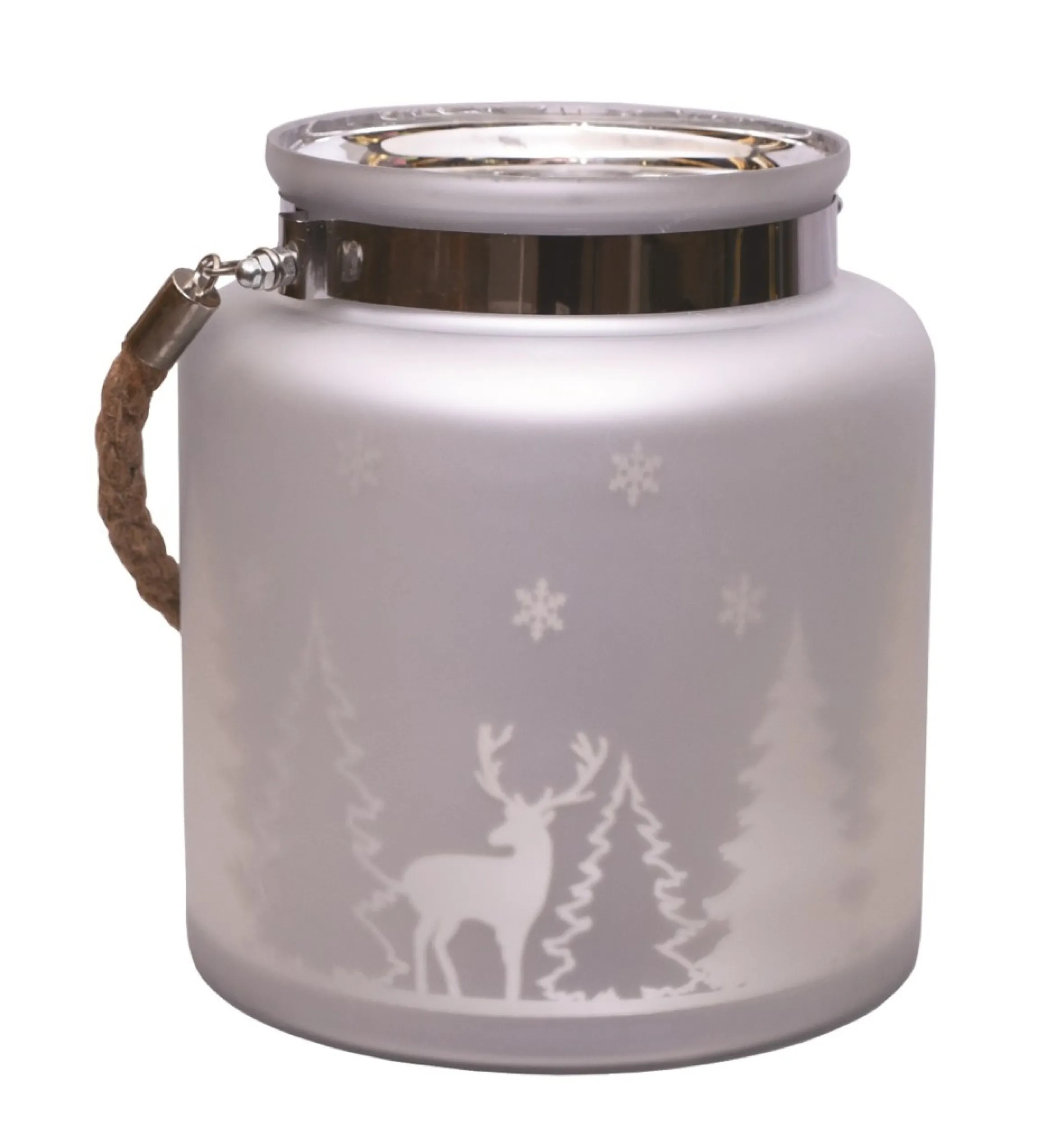 8" Silver Matte Winter Scene Christmas Pillar Candle Holder Lantern