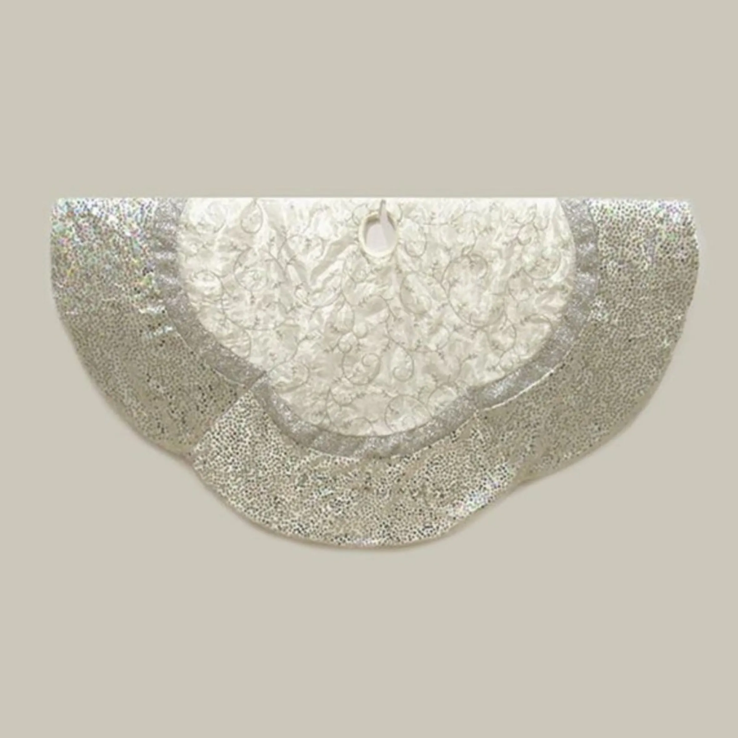 60" Silver Metallic Embroidered Christmas Tree Skirt With Sequins Scalloped Edge