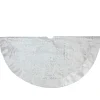 48" Silver Metallic Filigree Christmas Tree Skirt With Sateen Bows