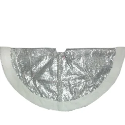 47" Silver Sequins High Pile Fleece Border Christmas Tree Skirt