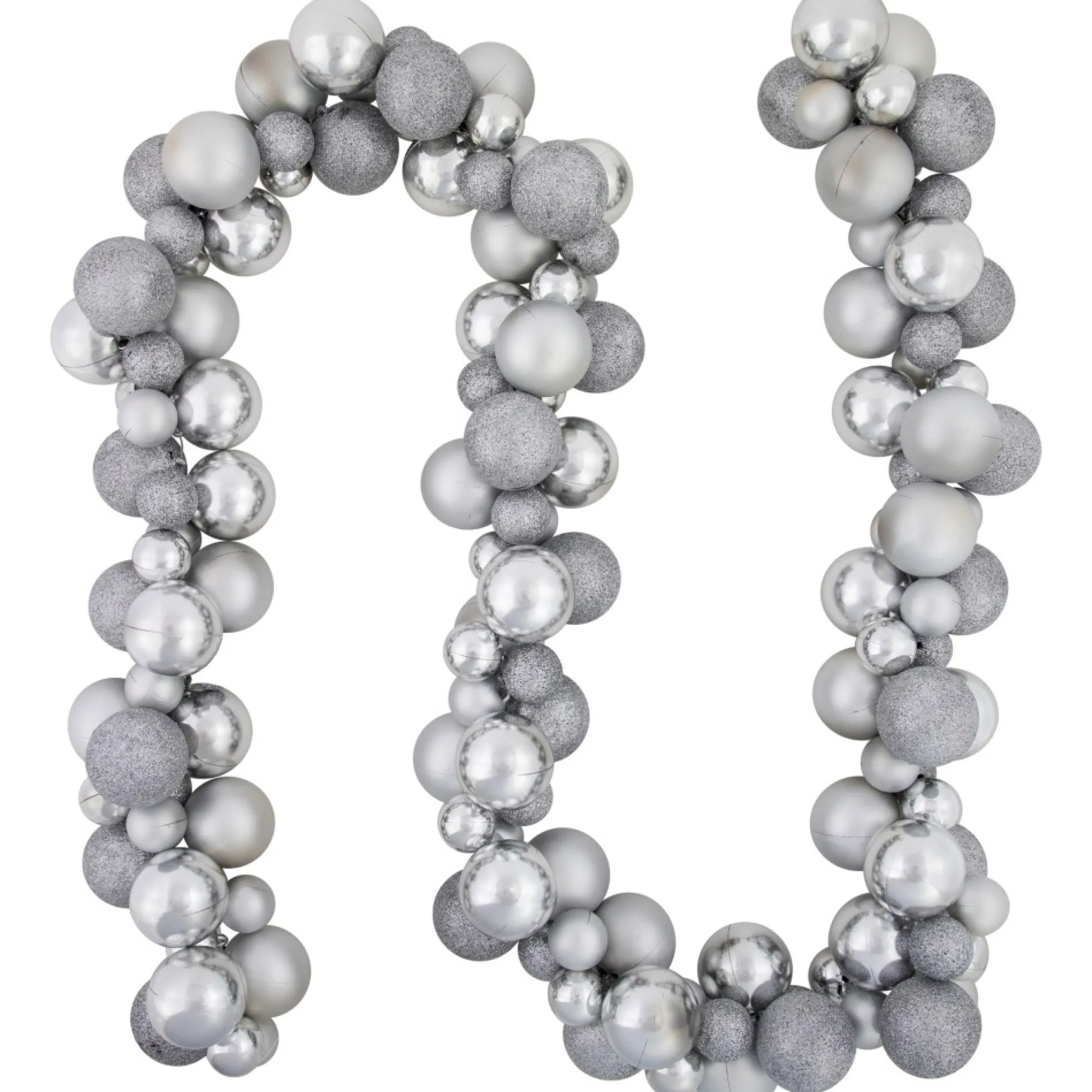 6' Silver Shatterproof Ball 3-Finish Christmas Garland