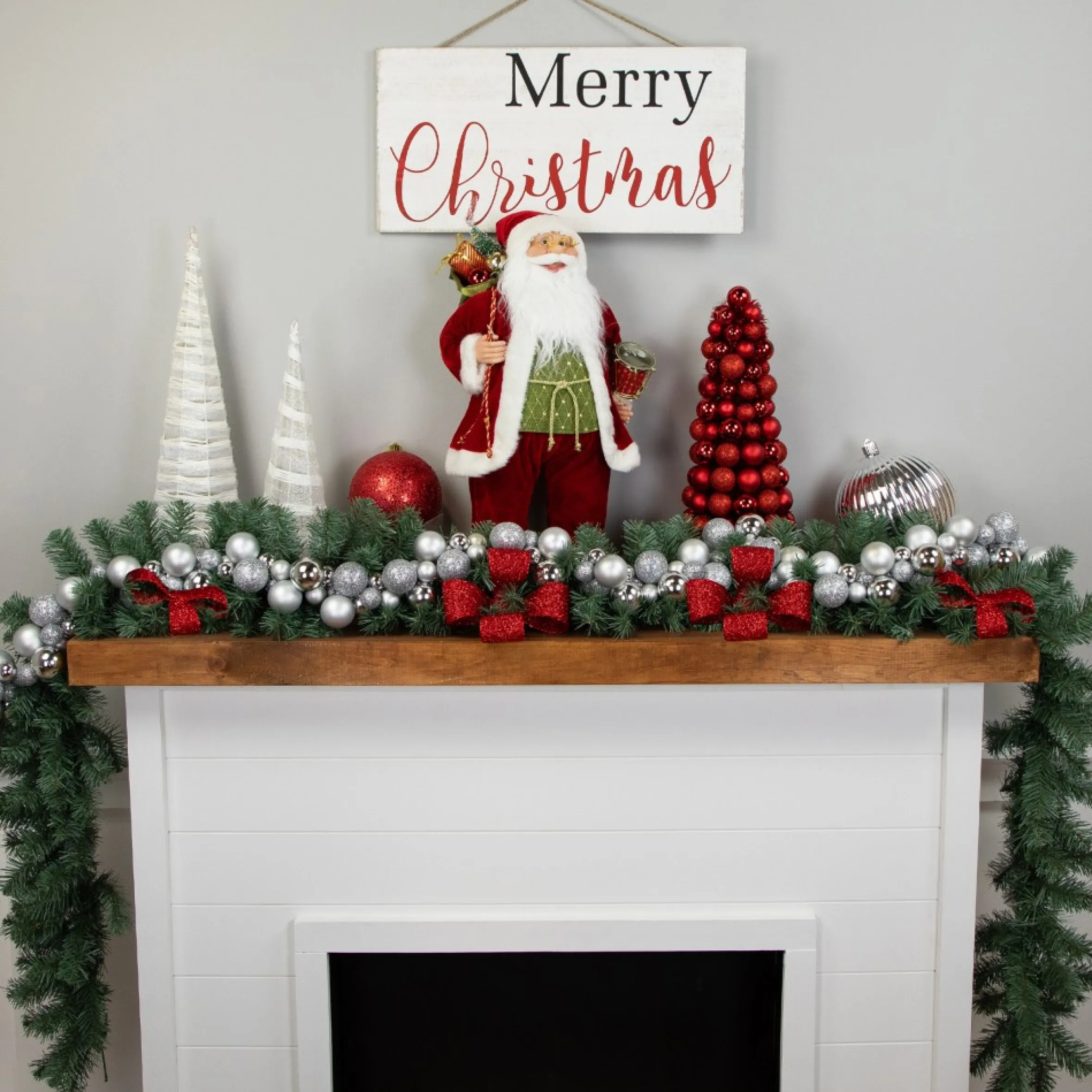 6' Silver Shatterproof Ball 3-Finish Christmas Garland