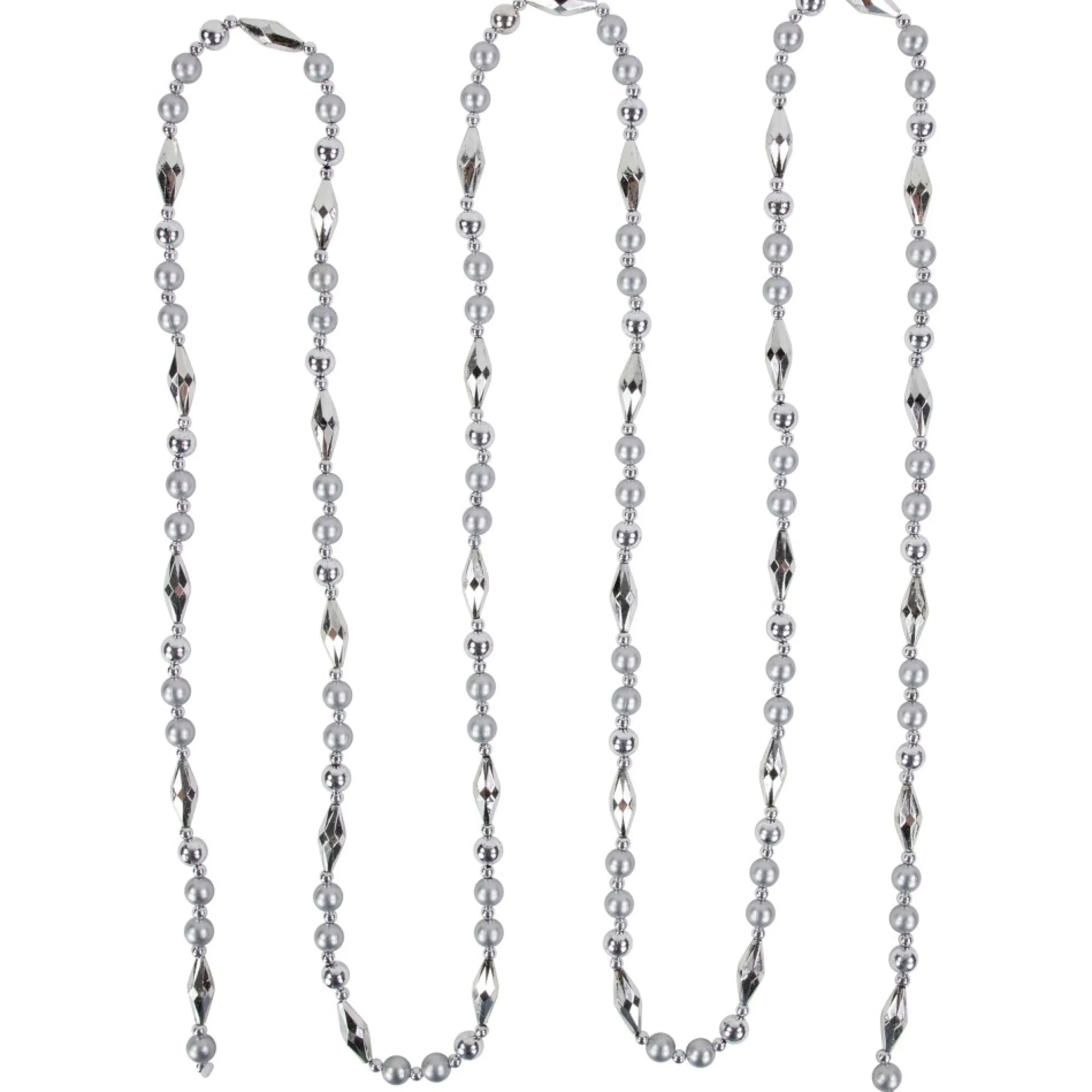 9' Silver Shiny And Matte Beaded Christmas Garland