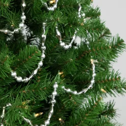 9' Silver Shiny And Matte Beaded Christmas Garland