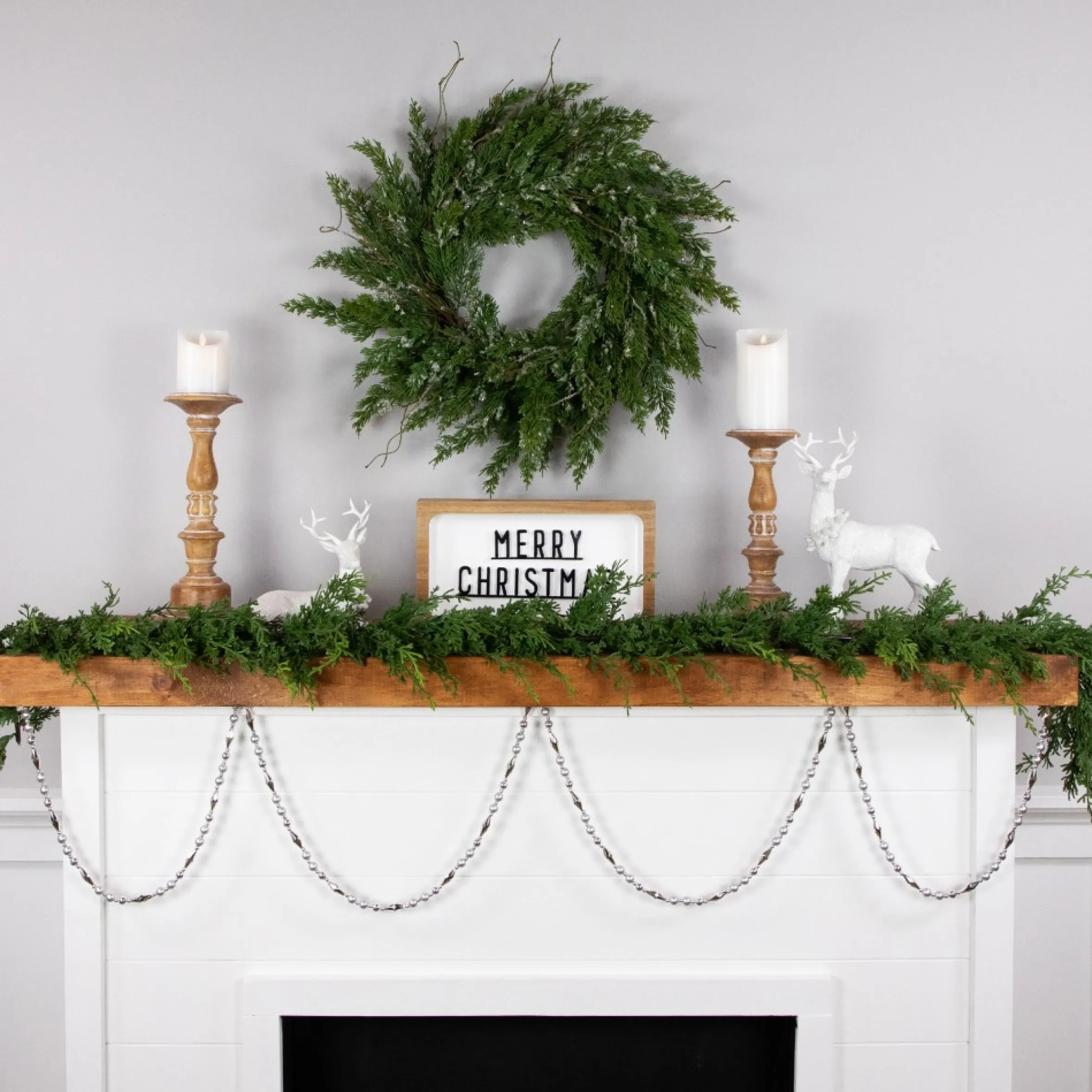 9' Silver Shiny And Matte Beaded Christmas Garland