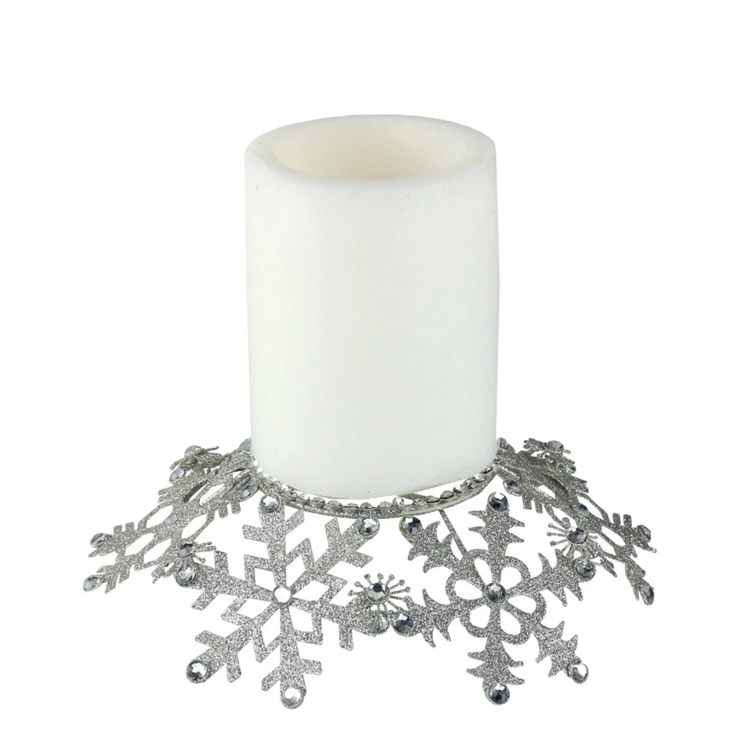 9" Silver Snowflake Glittered And Jeweled Christmas Pillar Candle Holder