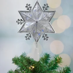 10" Silver Snowflake Lighted Christmas Tree Topper - Blue Lights