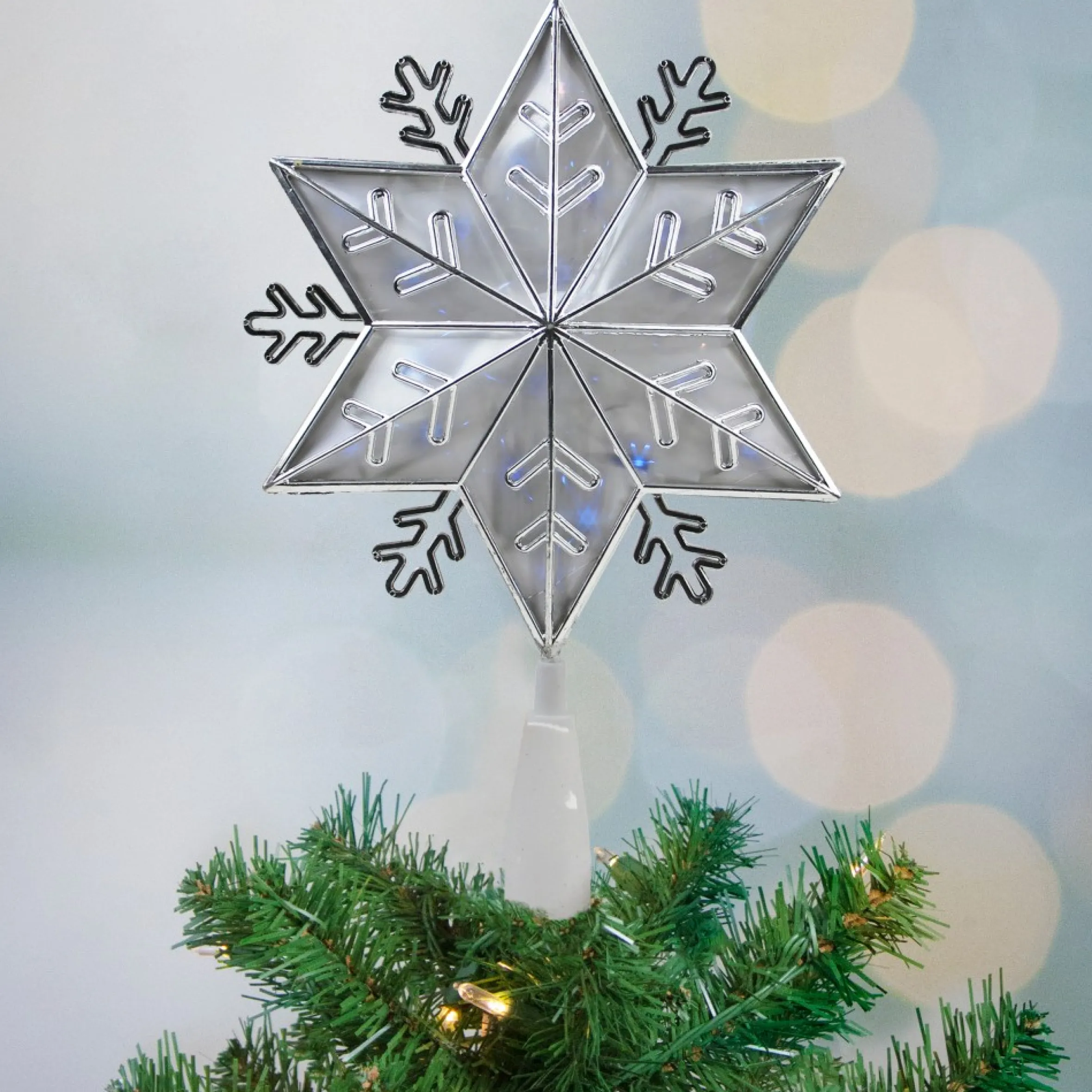 10" Silver Snowflake Lighted Christmas Tree Topper - Blue Lights