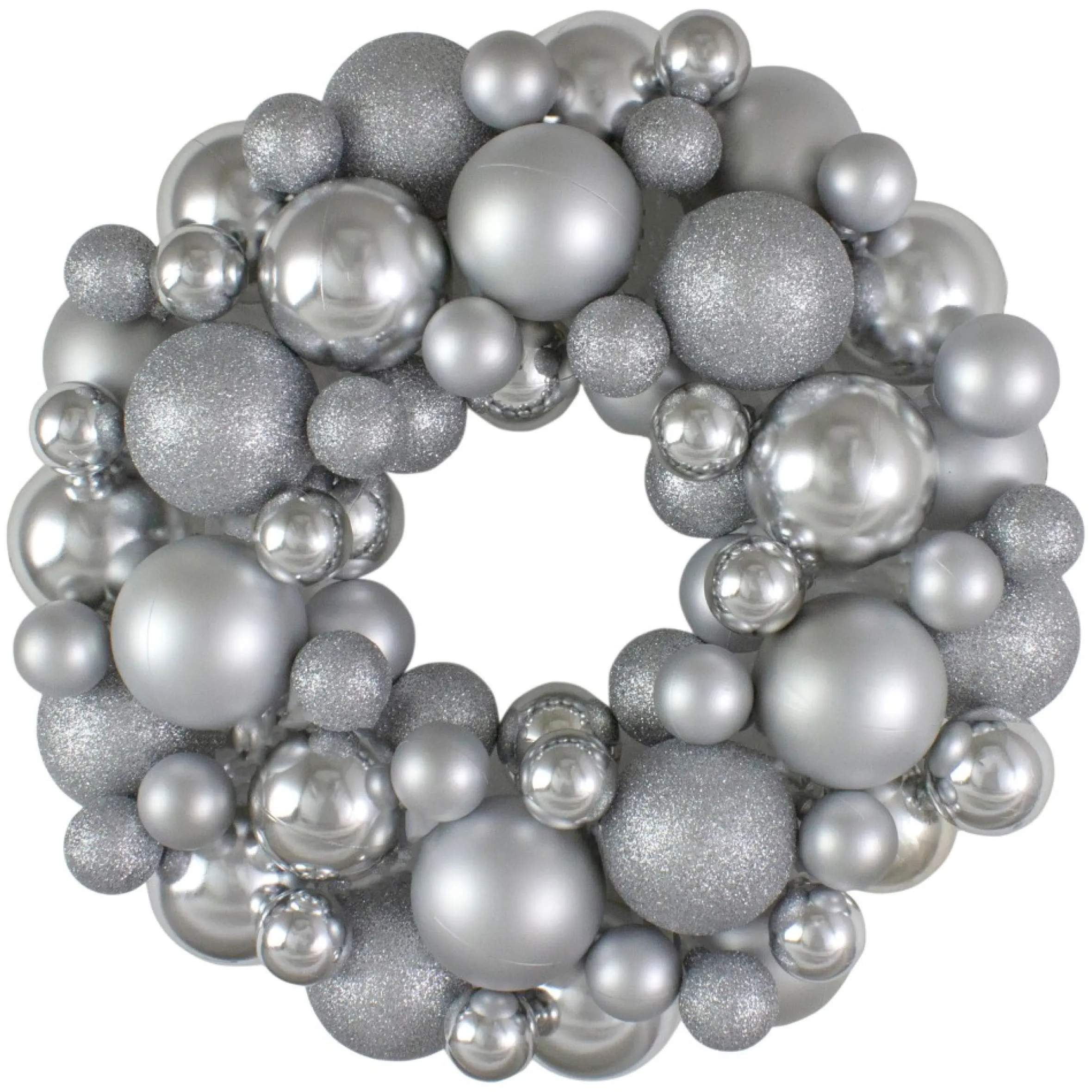 Silver Splendor 3-Finish Shatterproof Ball Christmas Wreath, 13-Inch