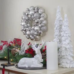 Silver Splendor 3-Finish Shatterproof Ball Christmas Wreath, 13-Inch