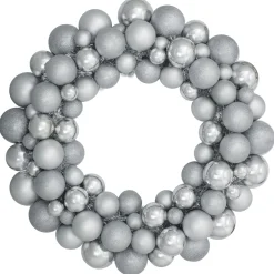 Silver Splendor 3-Finish Shatterproof Ball Christmas Wreath 24" - Unlit