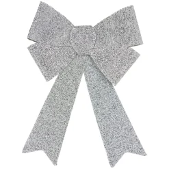 17" Silver Tinsel 4-Loop Bow Christmas Decoration