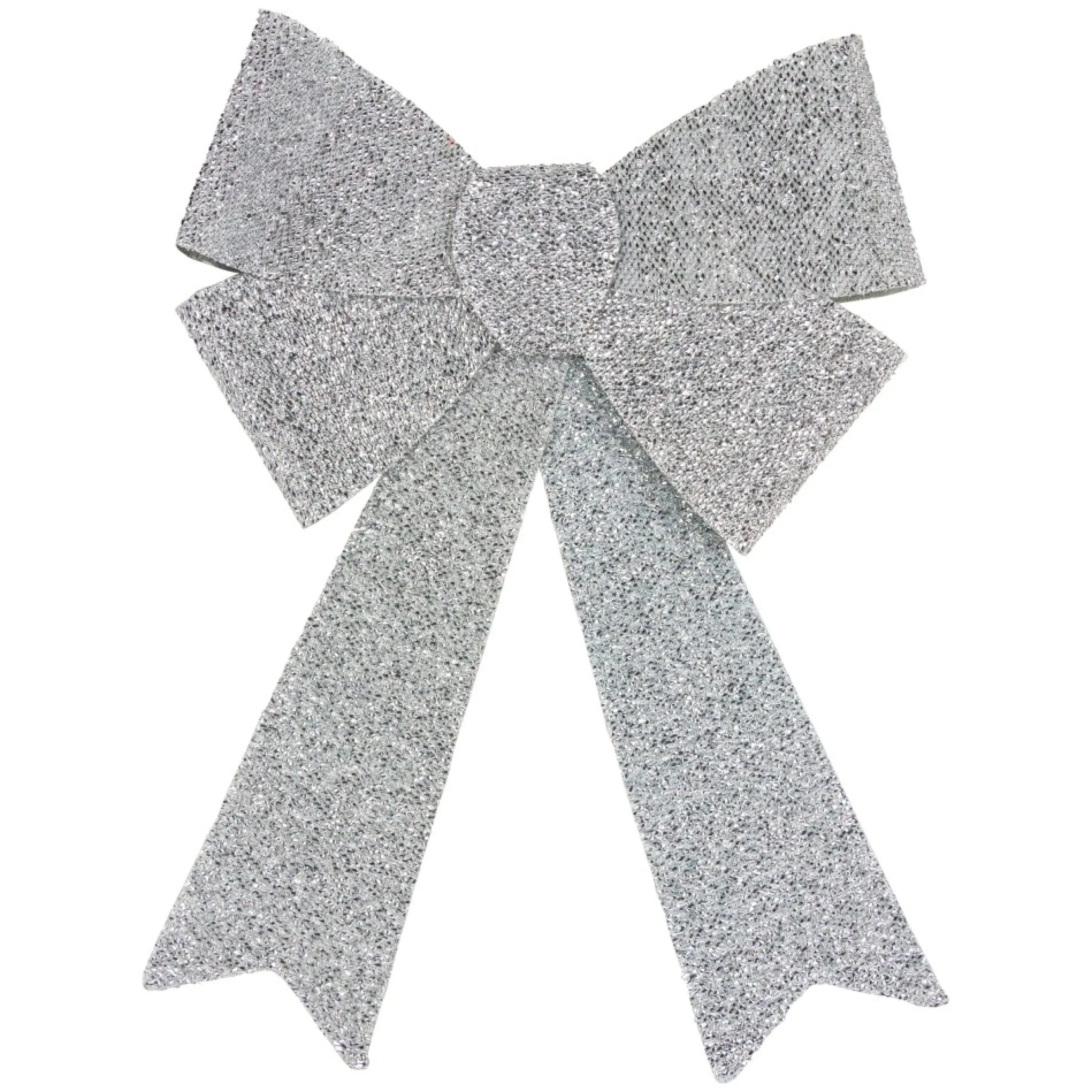 17" Silver Tinsel 4-Loop Bow Christmas Decoration