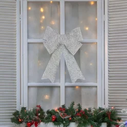 17" Silver Tinsel 4-Loop Bow Christmas Decoration