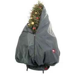 65" Slate Gray Christmas Decorated Upright Tree Storage Bag With Rolling Tree Stand