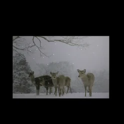 Small Fiber Optic Lighted Winter Woods With Deer Canvas Wall Art 12" X 11.75"