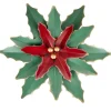14" Small Green And Red Metal Poinsettia Christmas Wall Hanging