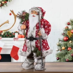 24" Snowflake Santa Claus With Staff And Mittens Christmas Figure