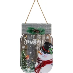 13.5" Snowman Mason Jar Let It Snow Christmas Wall Sign