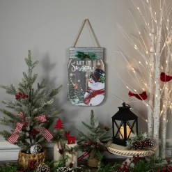 13.5" Snowman Mason Jar Let It Snow Christmas Wall Sign